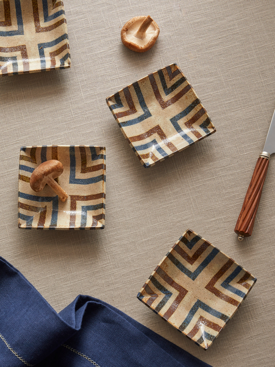 Makidani-gama - Nerikomi Ceramic Square Plates – 5in/13cm (Set of 4) - Multiple - ABASK
