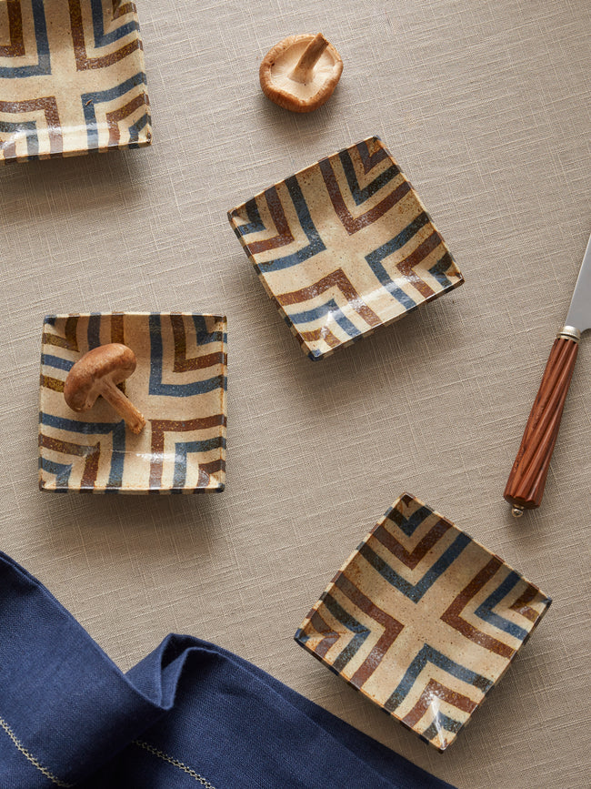 Makidani-gama - Nerikomi Ceramic Square Plates – 5in/13cm (Set of 4) - Multiple - ABASK