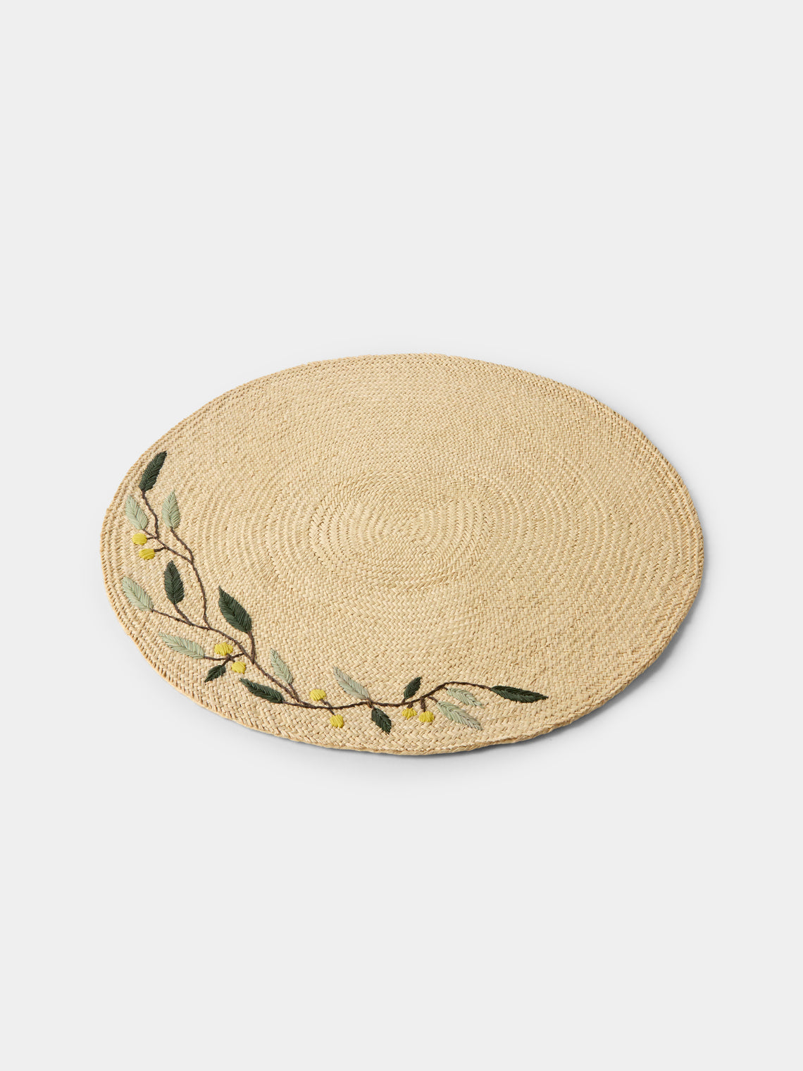 CasaLatina - Embroidered Leaf Handwoven Iraca Palm Placemats (Set of 4) - Cream - ABASK