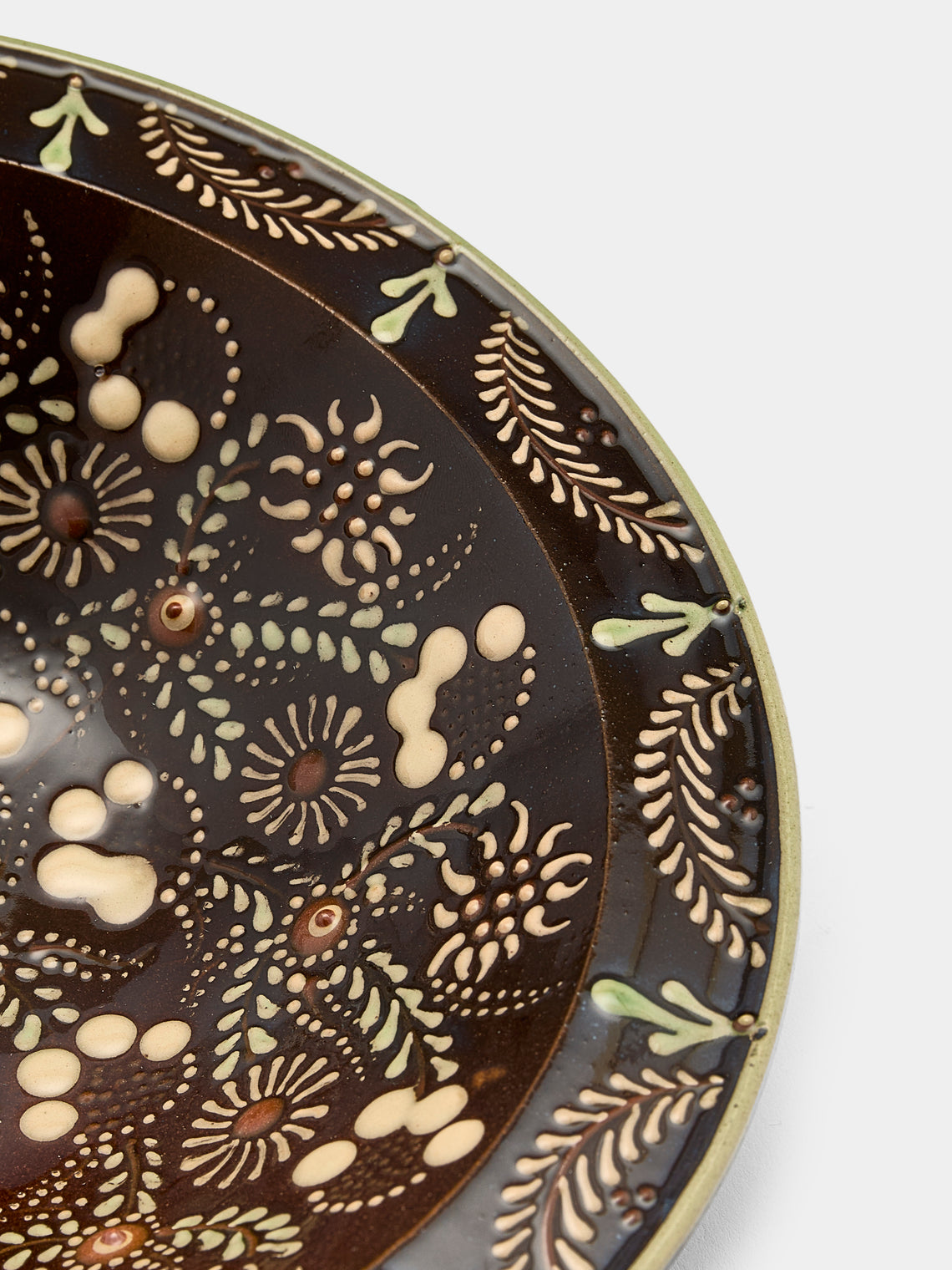Poterie d’Évires - Flowers Hand-Painted Ceramic Small Serving Bowl - Dark brown - ABASK