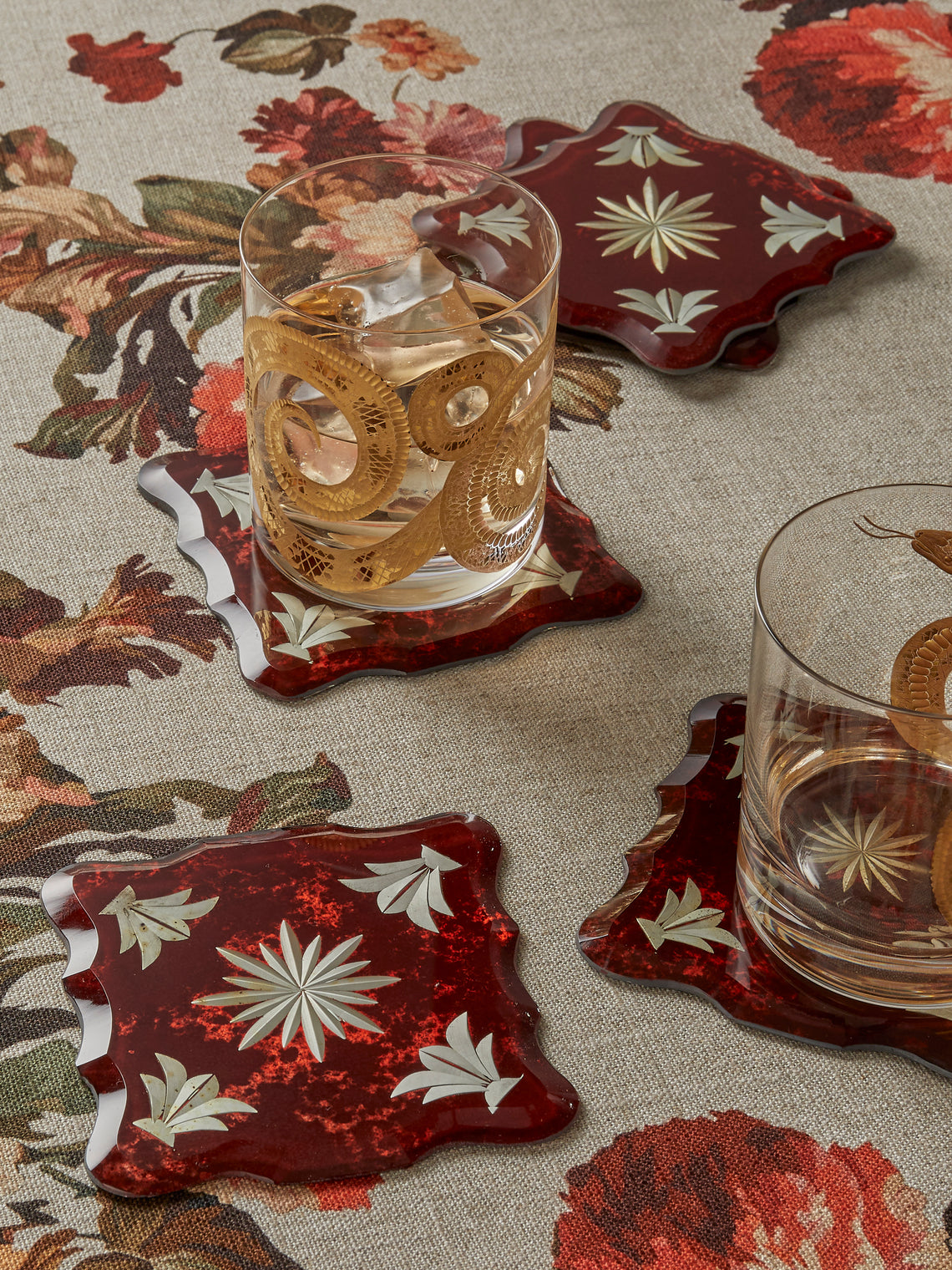 Borgo delle Tovaglie - Firenze Curio Mio Mirrored Glass Coasters (Set of 6) - Red - ABASK