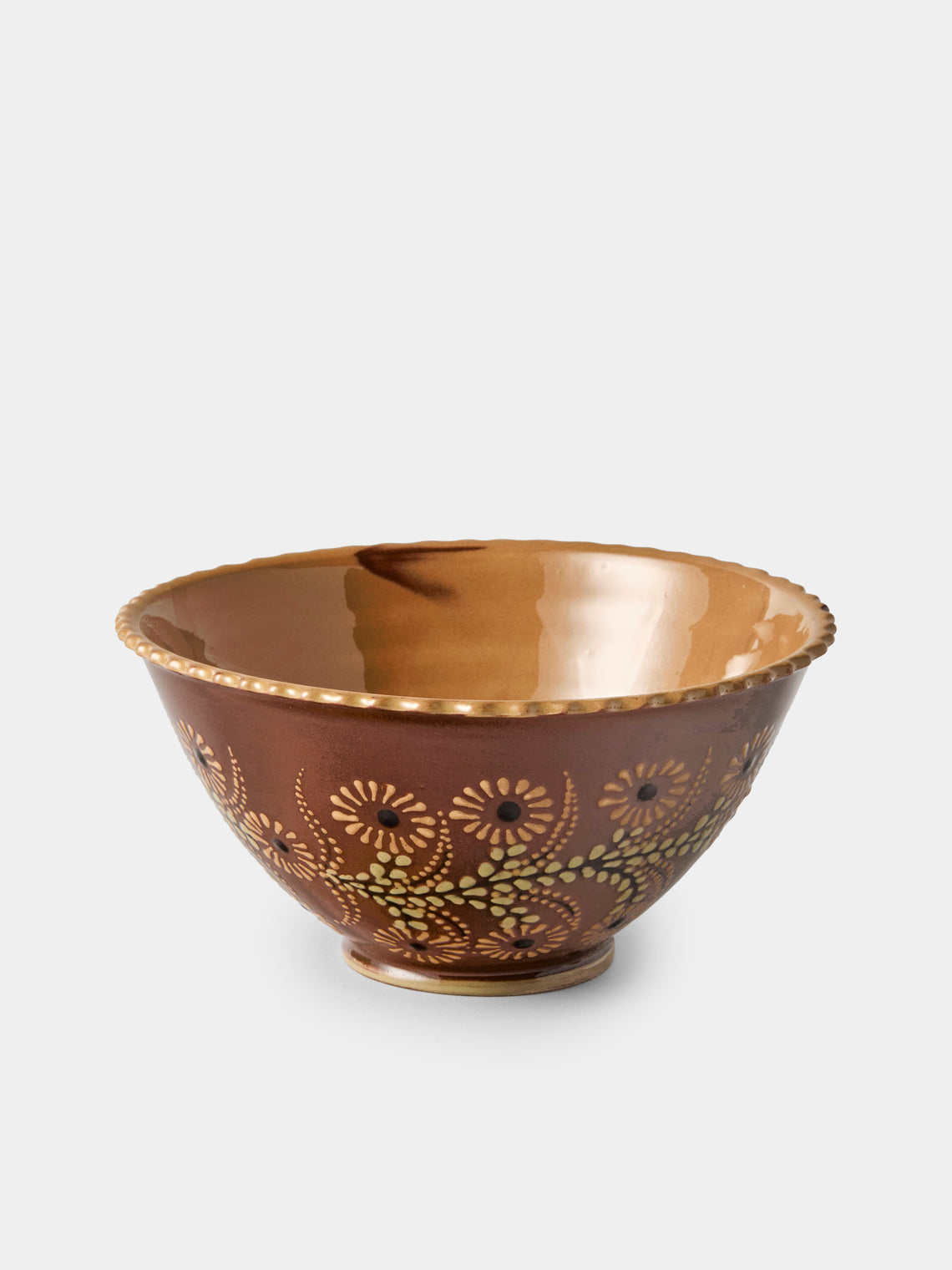Poterie d’Évires - Flowers Hand-Painted Ceramic Fluted Bowls (Set of 4) - Light Brown - ABASK
