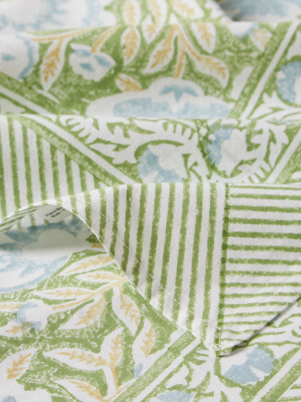 Chamois - The Garden of Mathilde Block-Printed Cotton Rectangular Tablecloth (106.5in/2.7m) - Green - ABASK