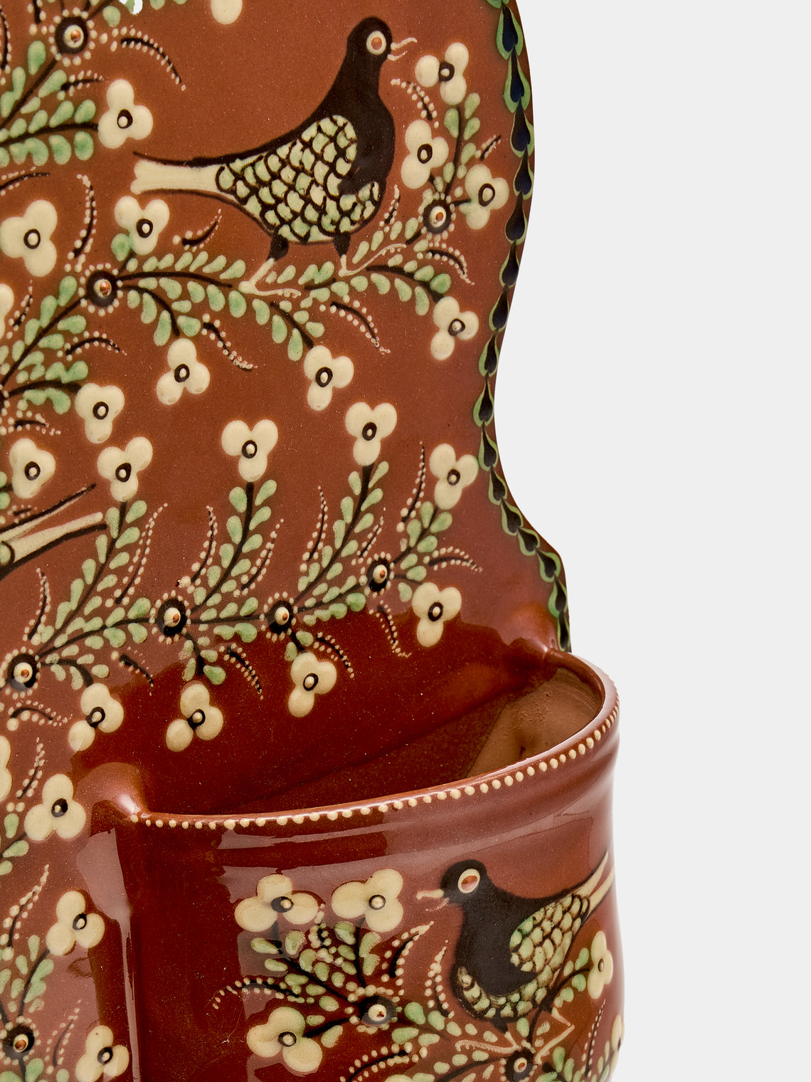 Poterie d’Évires - Flowers and Birds Hand-Painted Ceramic Large Utensil Holder - Light brown - ABASK