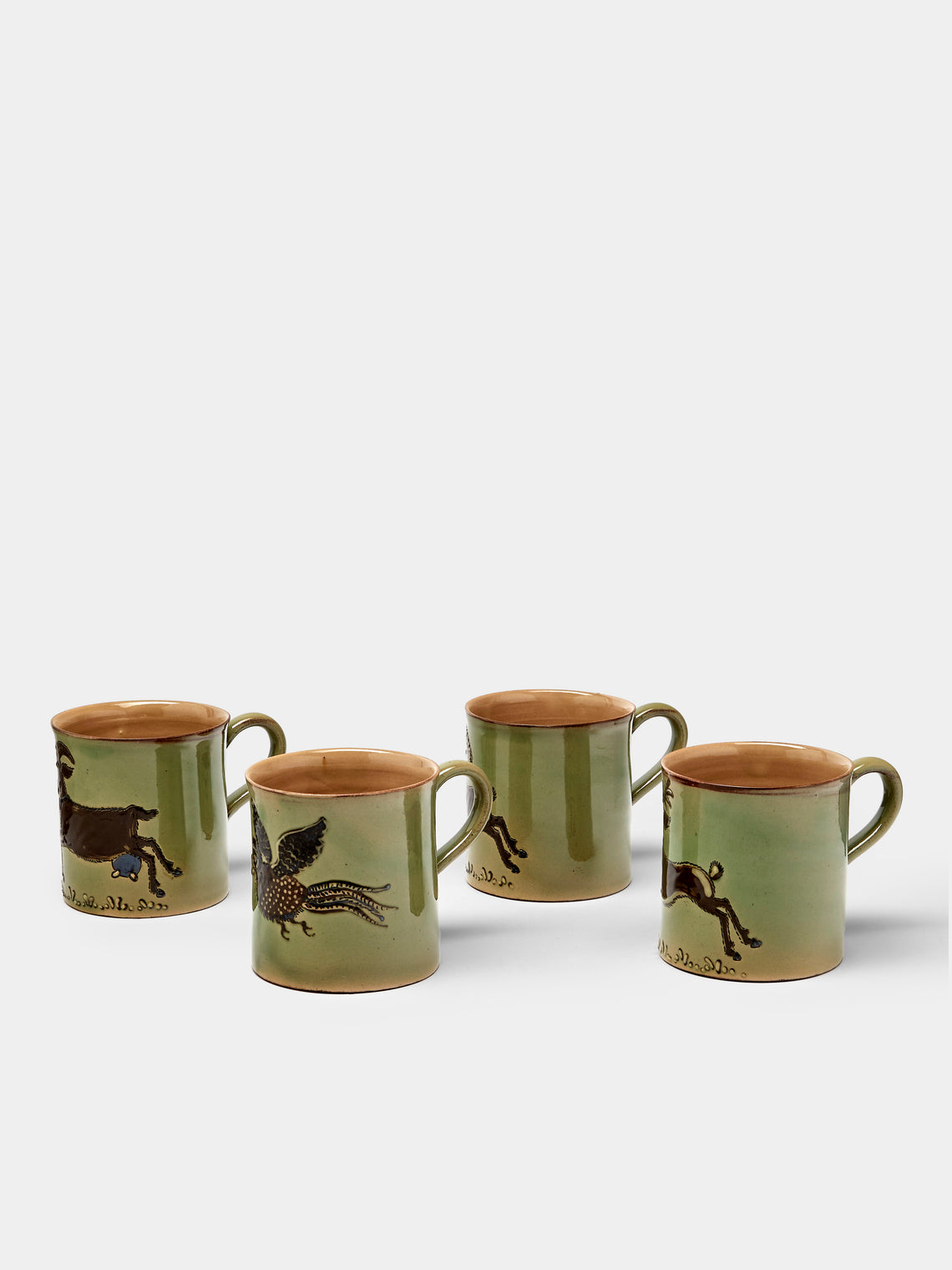 Poterie d’Évires - Animals Hand-Painted Ceramic Mugs (Set of 4) - Green - ABASK