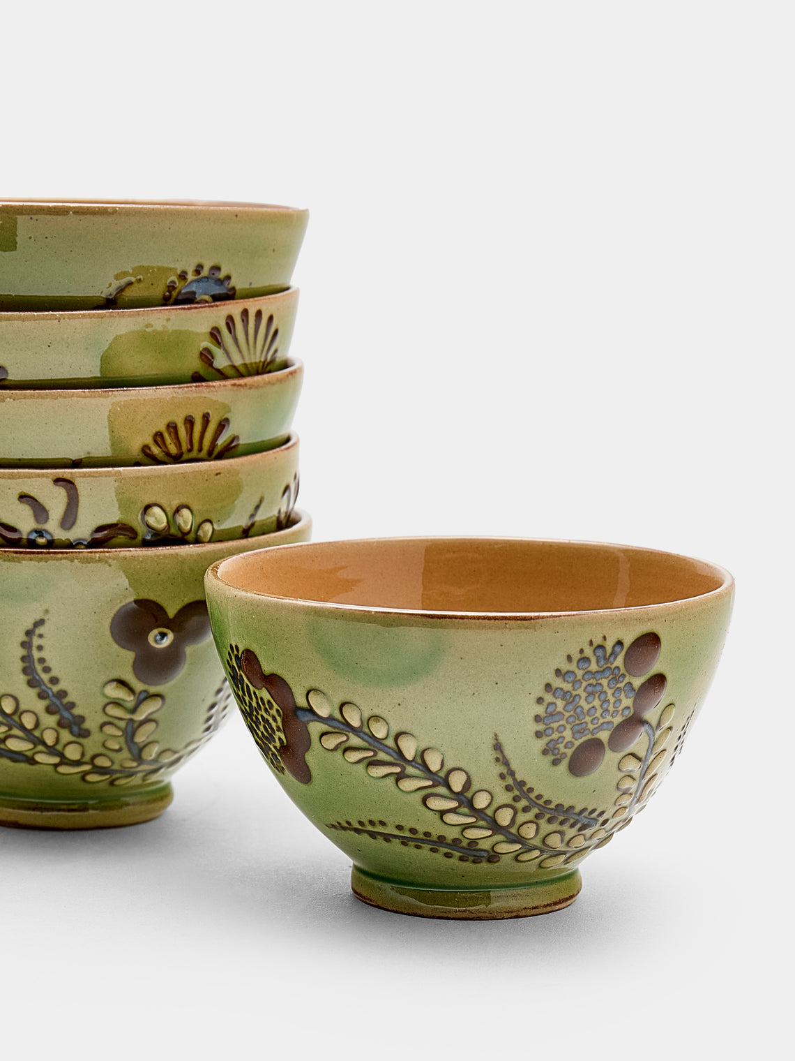 Poterie d’Évires - Flowers Hand-Painted Ceramic Petit Bowls (Set of 6) - Green - ABASK