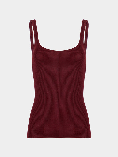 Ryan Roche - Cashmere Featherweight Ribbed Tank Top | Size: S - Red - ABASK - 