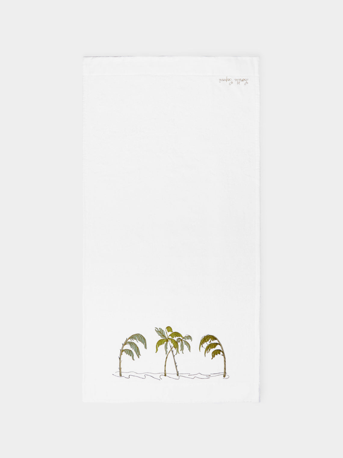 Loretta Caponi - Palm Tree Hand-Embroidered Cotton Bath Towel -  - ABASK