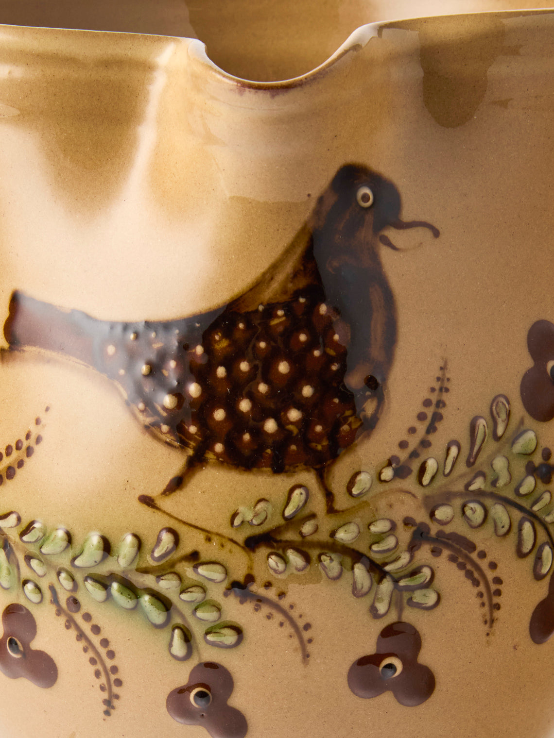 Poterie d’Évires - Birds Hand-Painted Ceramic Medium Jug - Cream - ABASK