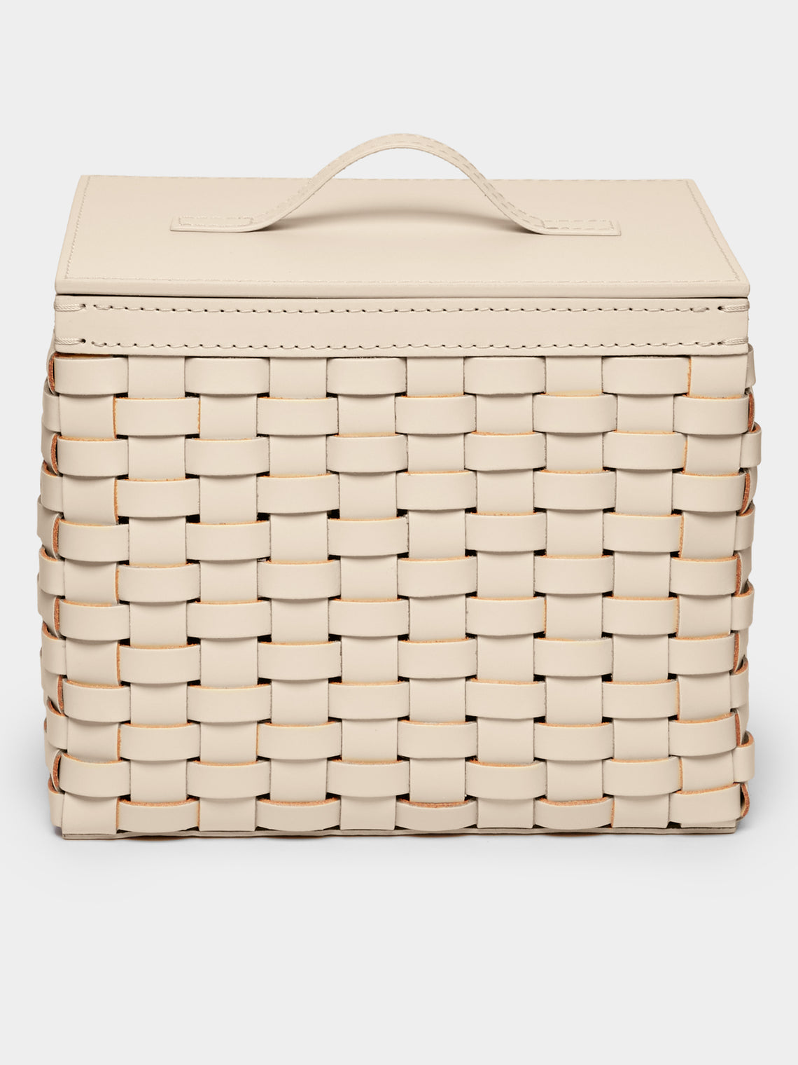 Riviere - Woven Leather Wastepaper Basket - Cream - ABASK - 