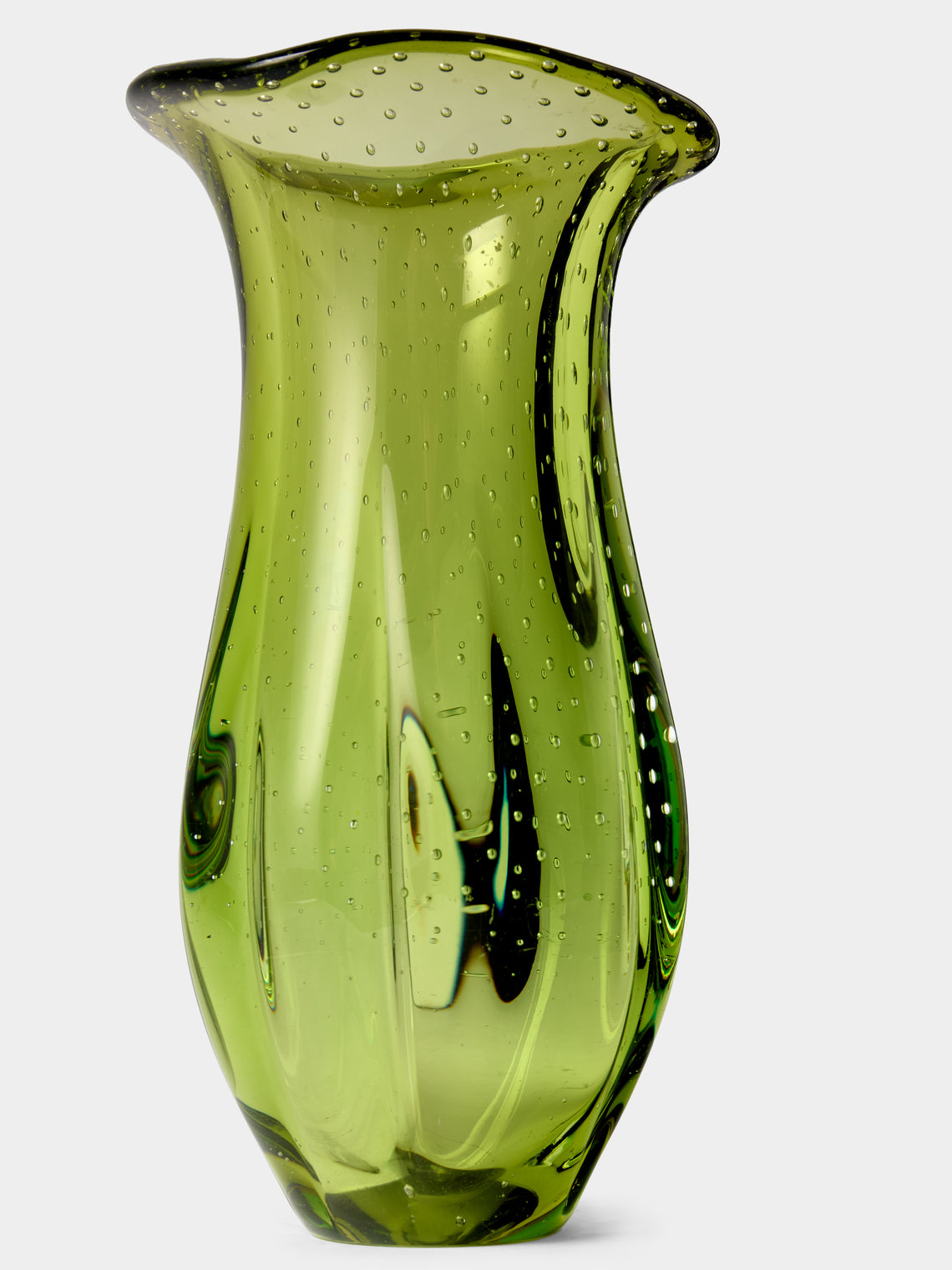 Antique and Vintage - 1970s Bullicante Glass Vase (10in/25.5cm) - Green - ABASK