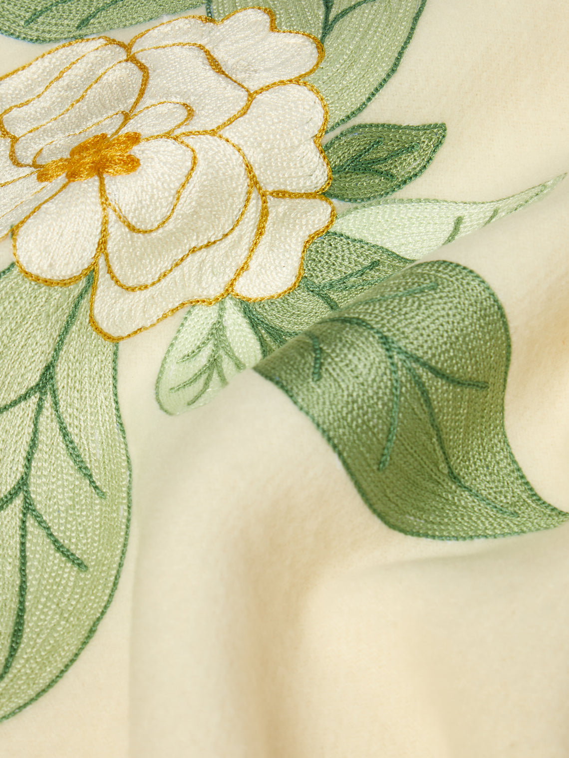Loretta Caponi - Camellia Hand-Embroidered Wool Blanket -  - ABASK