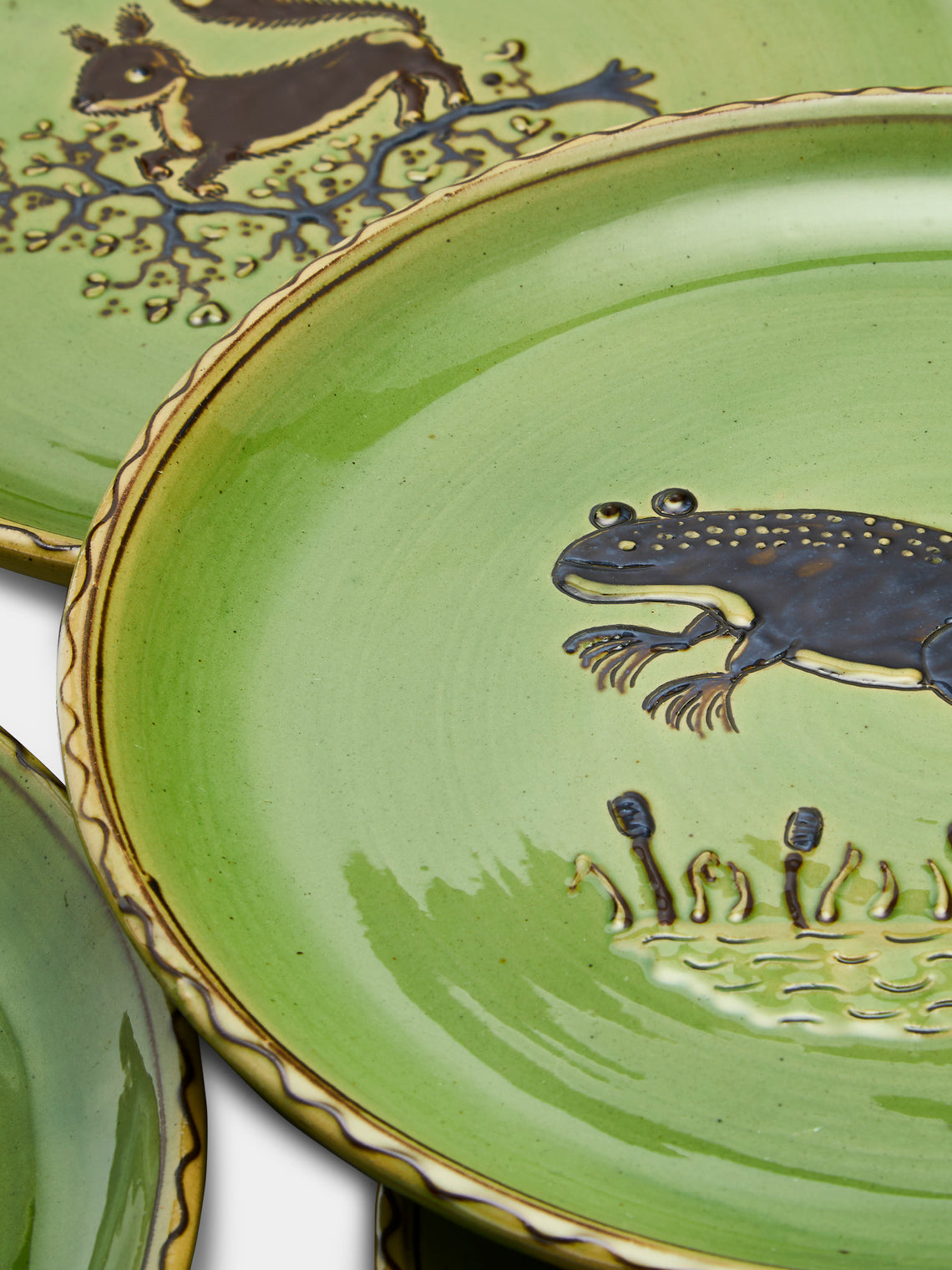 Poterie d’Évires - Animals Hand-Painted Ceramic Dinner Plates (Set of 6) - Green - ABASK