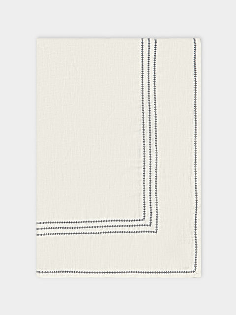Volga Linen - Hem-Stitch Linen Square Tablecloth (69in/1.75m) - White - ABASK - 