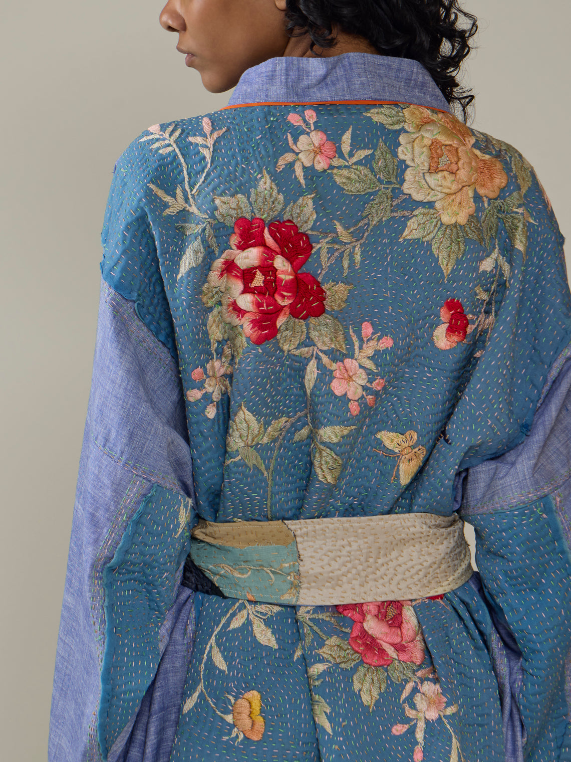 By Walid - 1920s Chinese Embroidered Silk Robe | One Size - Blue - ABASK