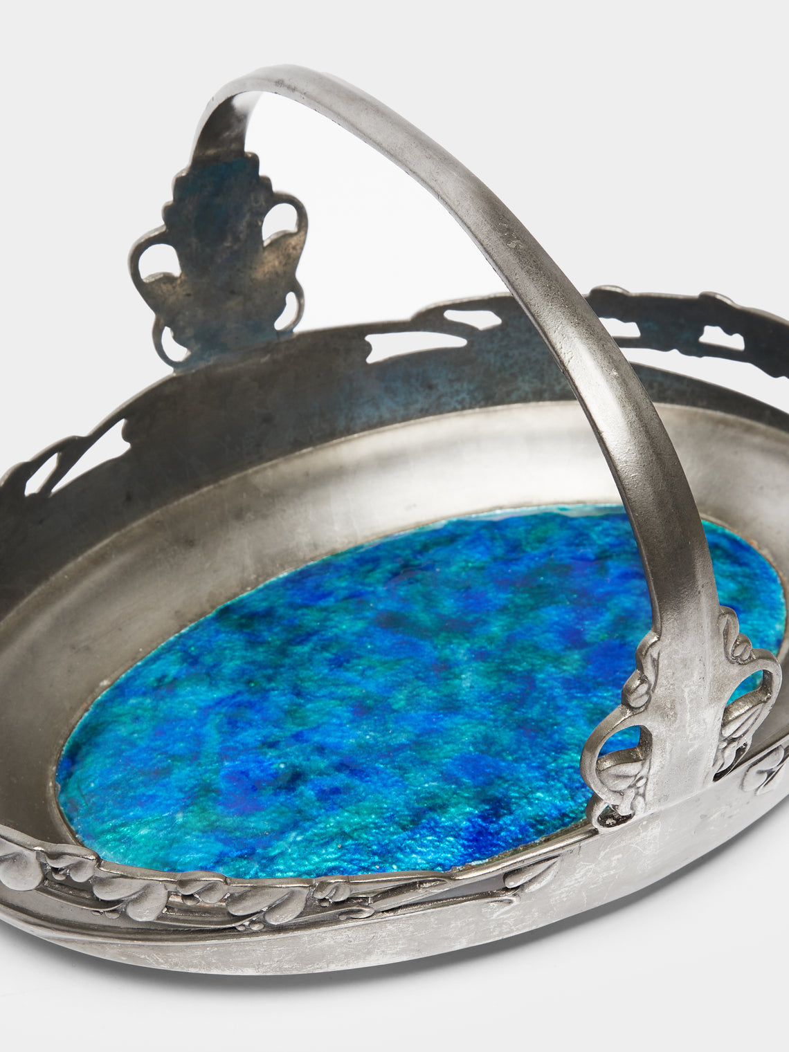 Antique and Vintage - 1900 Archibald Knox Tudric Pewter and Enamel Basket -  - ABASK