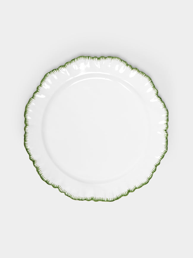 Atelier Soleil - | Set of 4 | Combed Edge Hand-Painted Ceramic Dinner Plates (10in/26cm) - White - ABASK - 