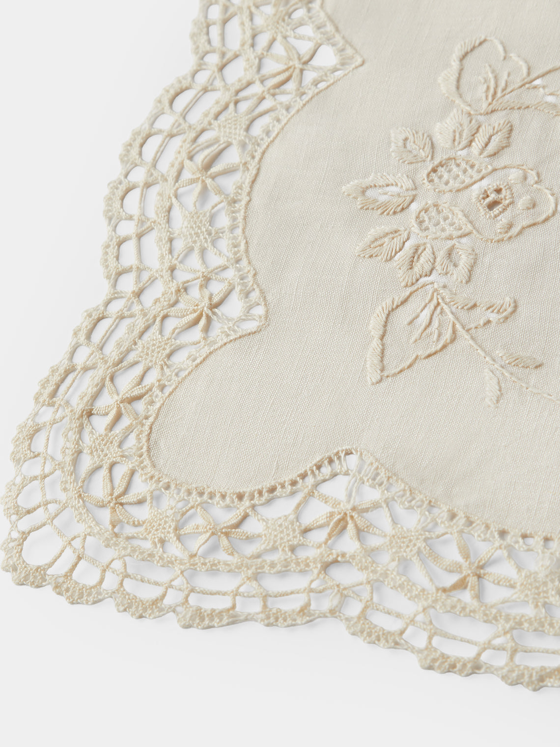 Rolane du Dreuih Creations - Lacework Linen Small Oblong Placemats (Set of 4) - Cream - ABASK