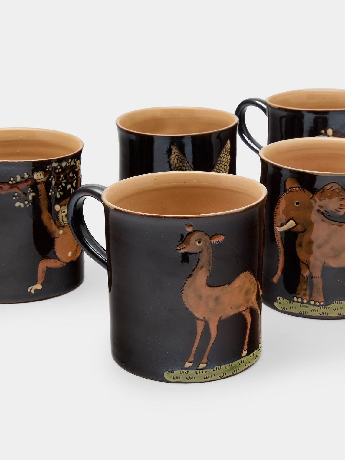 Poterie d’Évires - Safari Hand-Painted Ceramic Mugs (Set of 6) - Dark brown - ABASK
