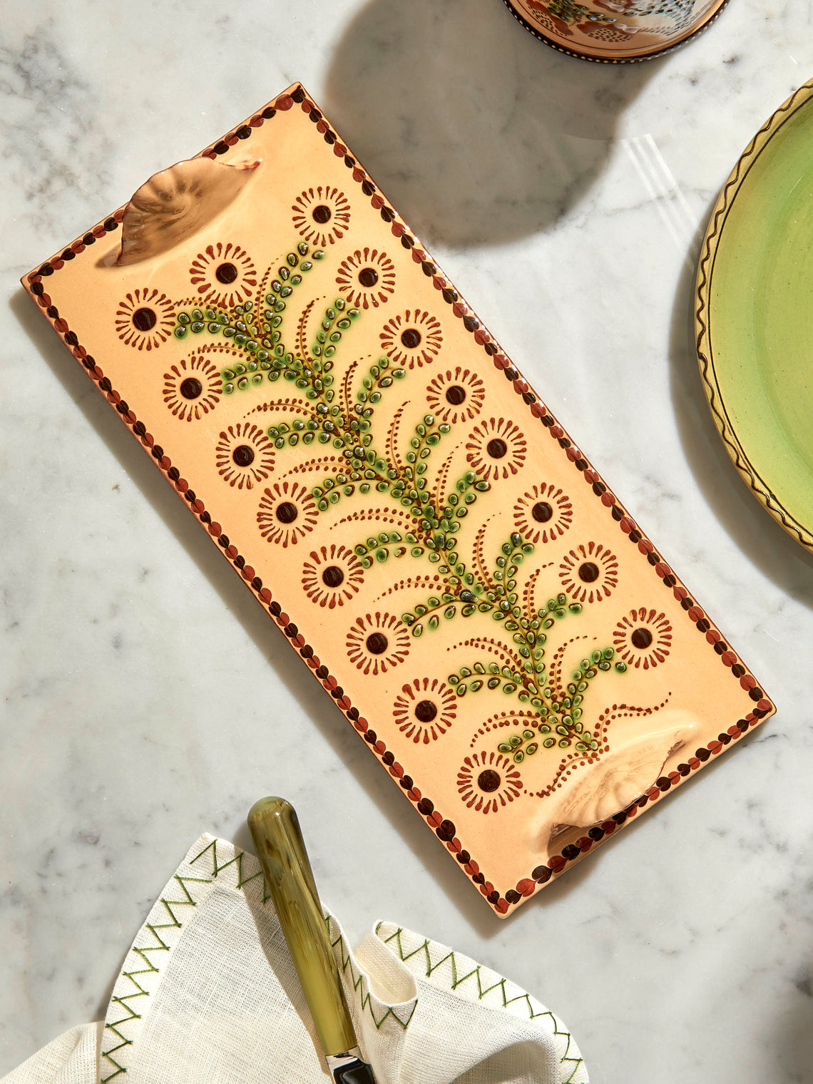 Poterie d’Évires - Flowers Hand-Painted Ceramic Cheese Board - Cream - ABASK