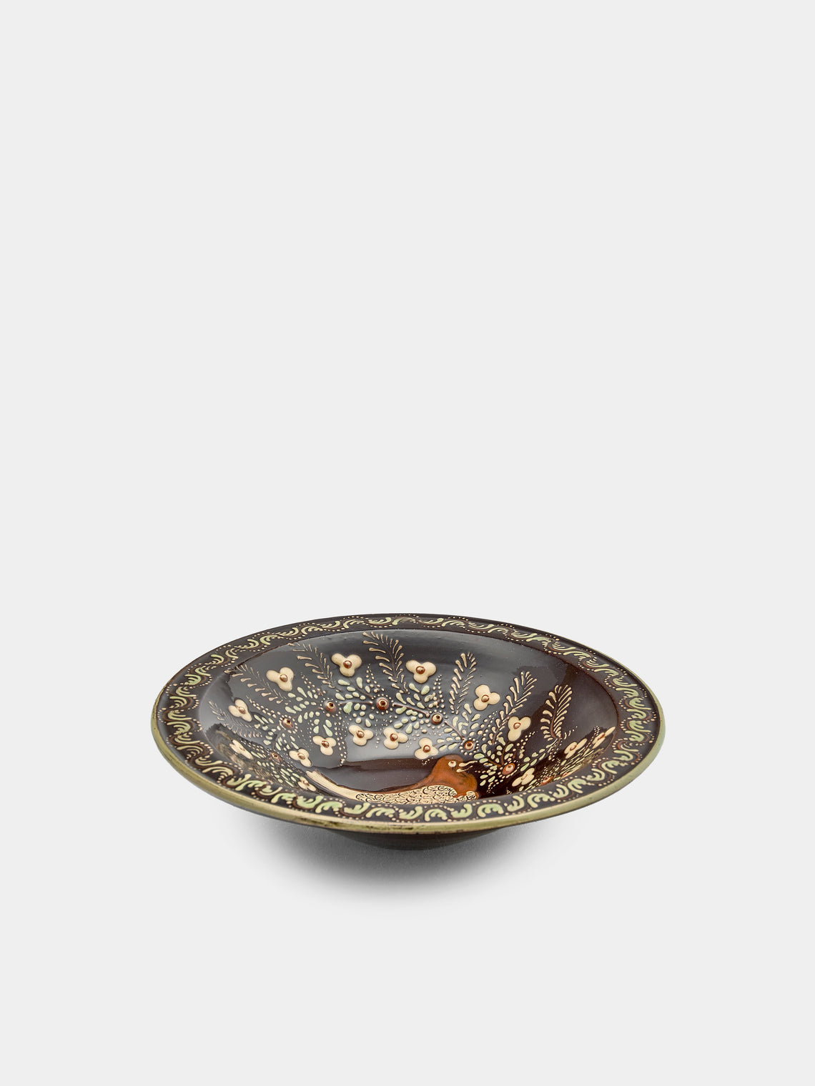 Poterie d’Évires - Birds Hand-Painted Ceramic Small Serving Bowl - Dark brown - ABASK