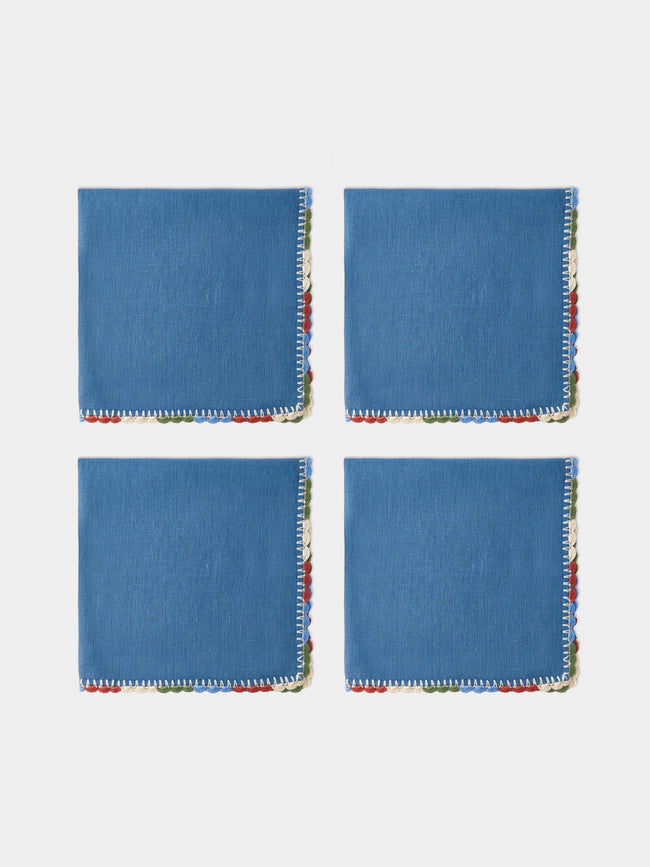 Anut Cairo - Luxor Hand-Crocheted Linen Napkins (Set of 4) - Blue - ABASK