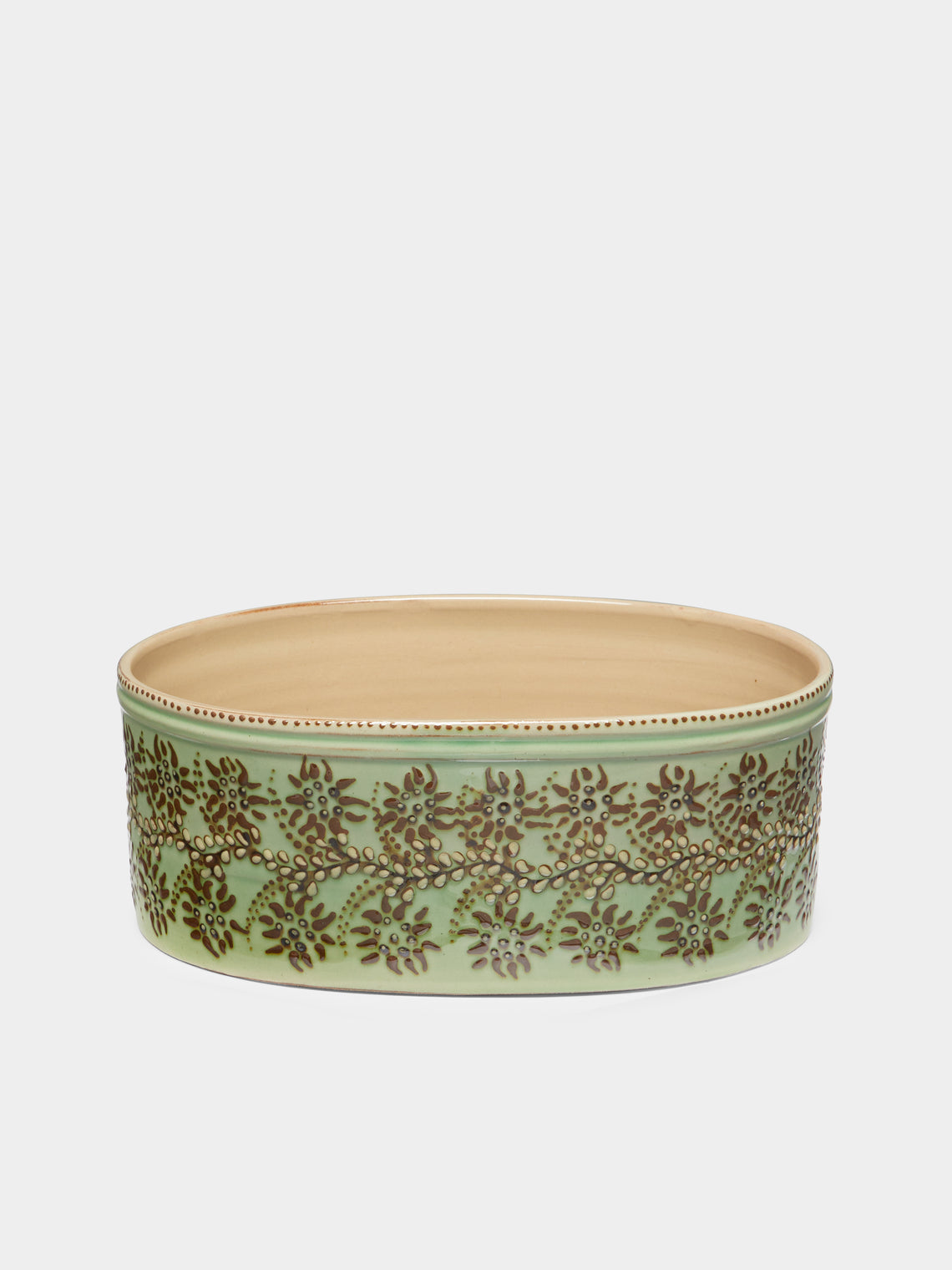 Poterie d’Évires - Flowers Hand-Painted Ceramic Oval Serving Dish -  - ABASK - 