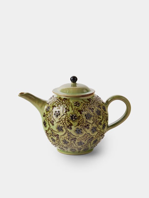 Poterie d’Évires - Flowers Hand-Painted Ceramic Small Teapot - Green - ABASK - 