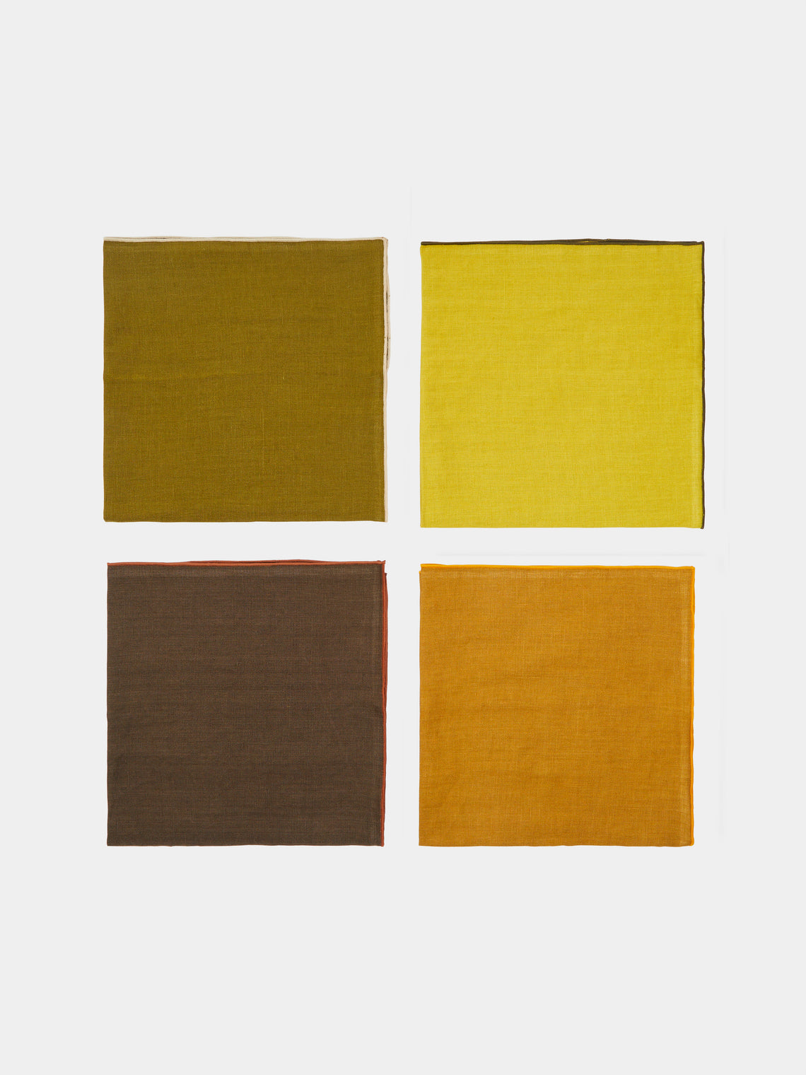 Madre Linen - Hand-Dyed Linen Contrast-Edge Napkins (Set of 4) - Yellow - ABASK