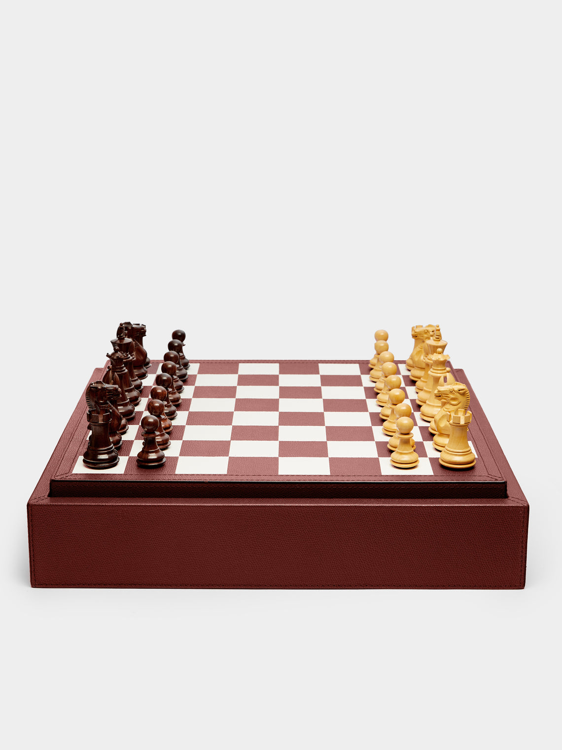 Giobagnara - Leather Triple Checkers, Chess and Dominoes Compendium - Burgundy - ABASK - 