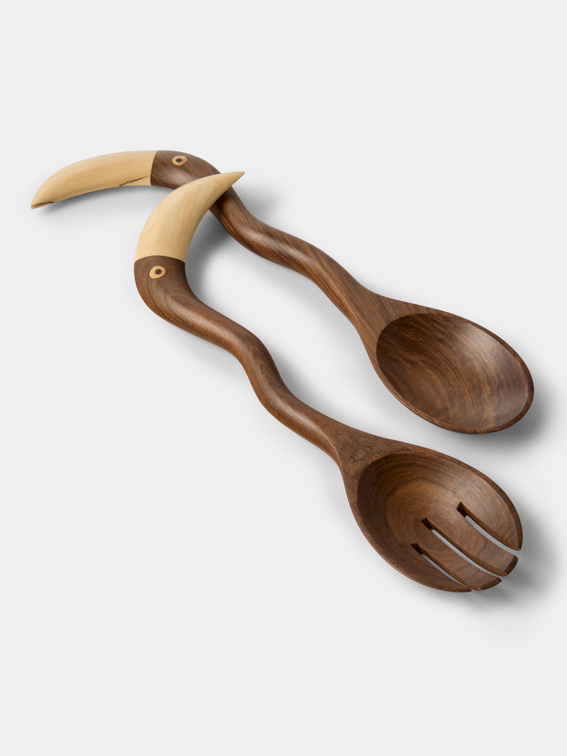 CasaLatina - Lara Toucan Hand-Carved Hardwood Salad Servers - Brown - ABASK