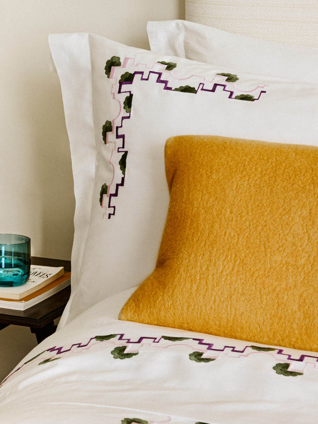 Loretta Caponi - Geometric Hand-Embroidered Cotton King-Size Pillowcases (Set of 2) -  - ABASK