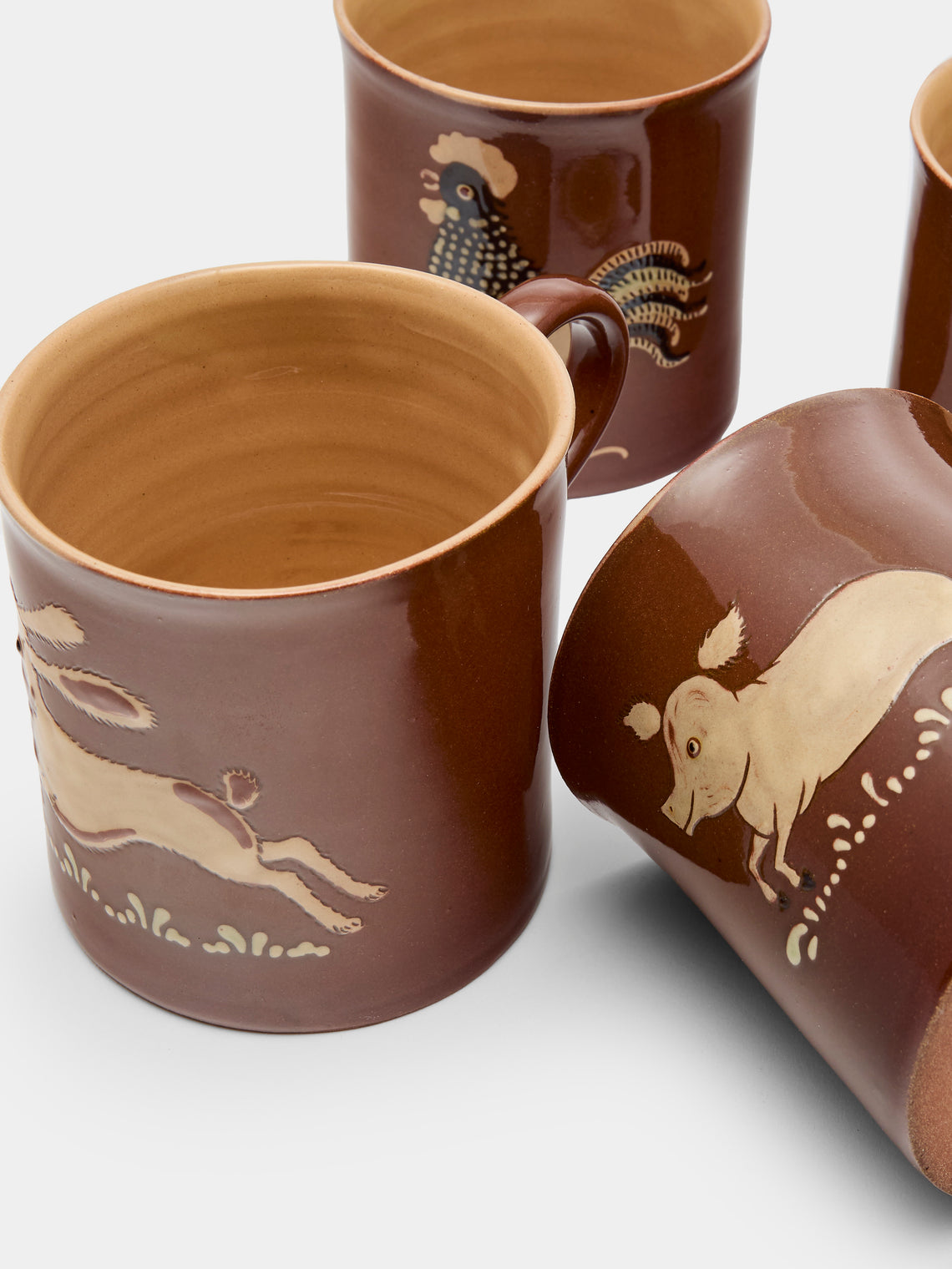 Poterie d’Évires - Animals Hand-Painted Ceramic Mugs (Set of 6) - Light brown - ABASK