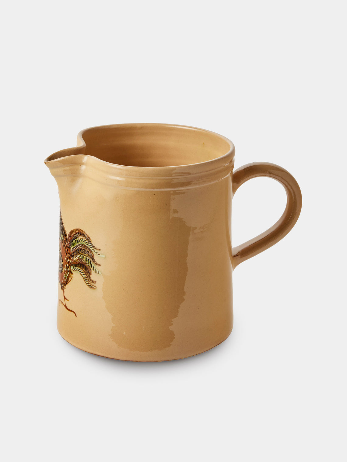 Poterie d’Évires - Chickens Hand-Painted Ceramic Straight-Edge Medium Jug - Cream - ABASK
