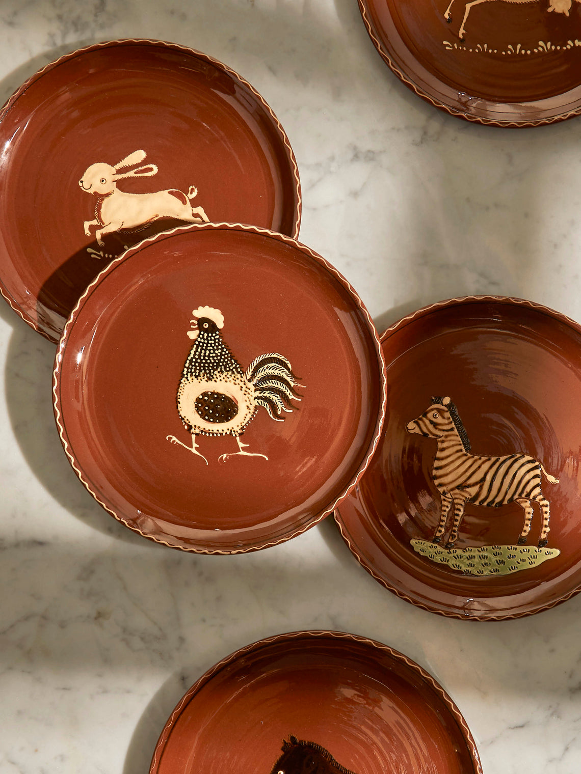 Poterie d’Évires - Animals Hand-Painted Ceramic Dinner Plates (Set of 6) - Light brown - ABASK