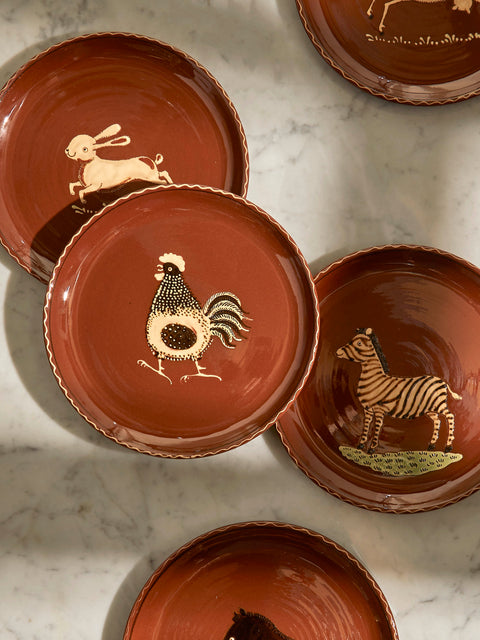 Poterie d’Évires - Animals Hand-Painted Ceramic Dinner Plates (Set of 6) - Light brown - ABASK