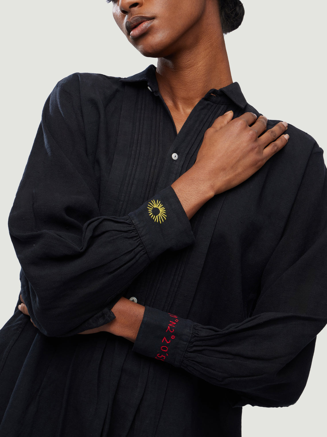 Kilometre Paris - The Sunburst Hand-Embroidered Linen Dress | One Size - Black - ABASK