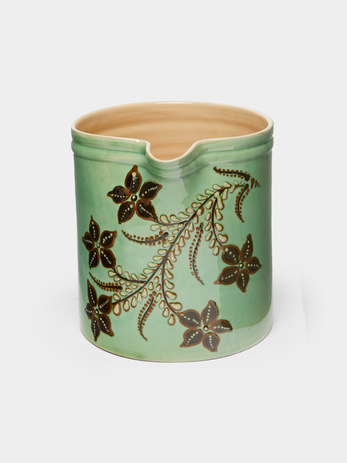 Poterie d’Évires - Flowers Hand-Painted Ceramic Straight-Edge Jug -  - ABASK