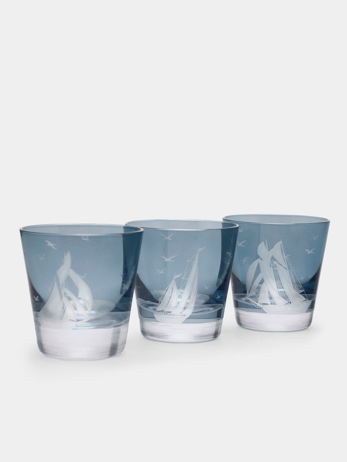 Artel - Golden Age of Yachting Hand-Engraved Crystal Shot Glasses (Set of 6) - Blue - ABASK