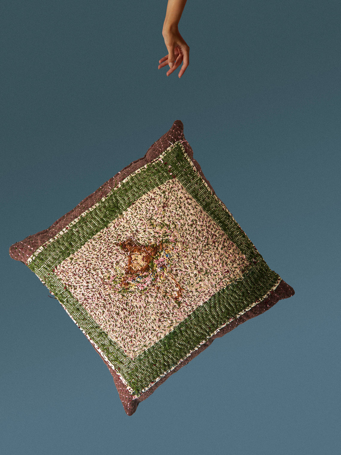 By Walid - 19th-Century Needlepoint Wool and Cotton Patchwork Cushion  (19.5in/50cm) - Multiple - ABASK