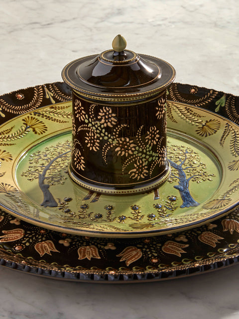 Poterie d’Évires - Flowers Hand-Painted Ceramic Small Lidded Jar - Dark brown - ABASK