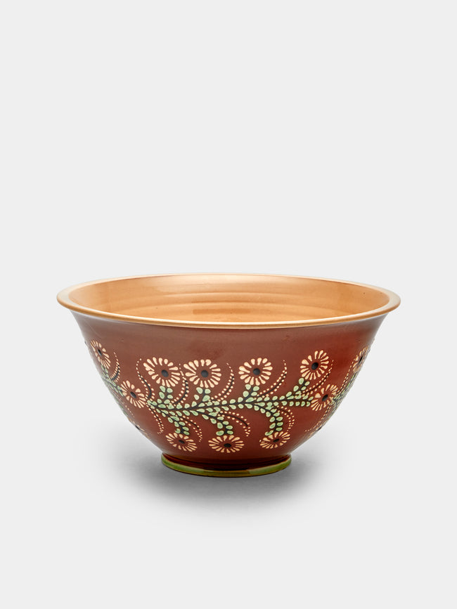 Poterie d’Évires - Flowers Hand-Painted Ceramic Large Serving Bowl - Light brown - ABASK - 