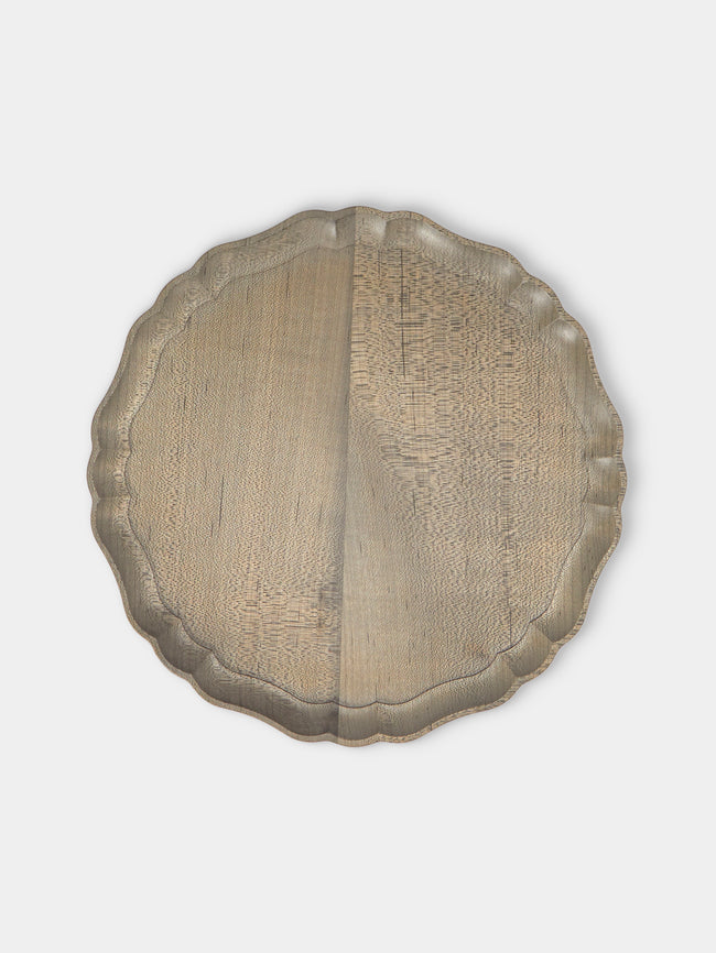 Ifuji - Italian Hand-Carved Wood Round Tray (9.5in/24cm) - Brown - ABASK - 