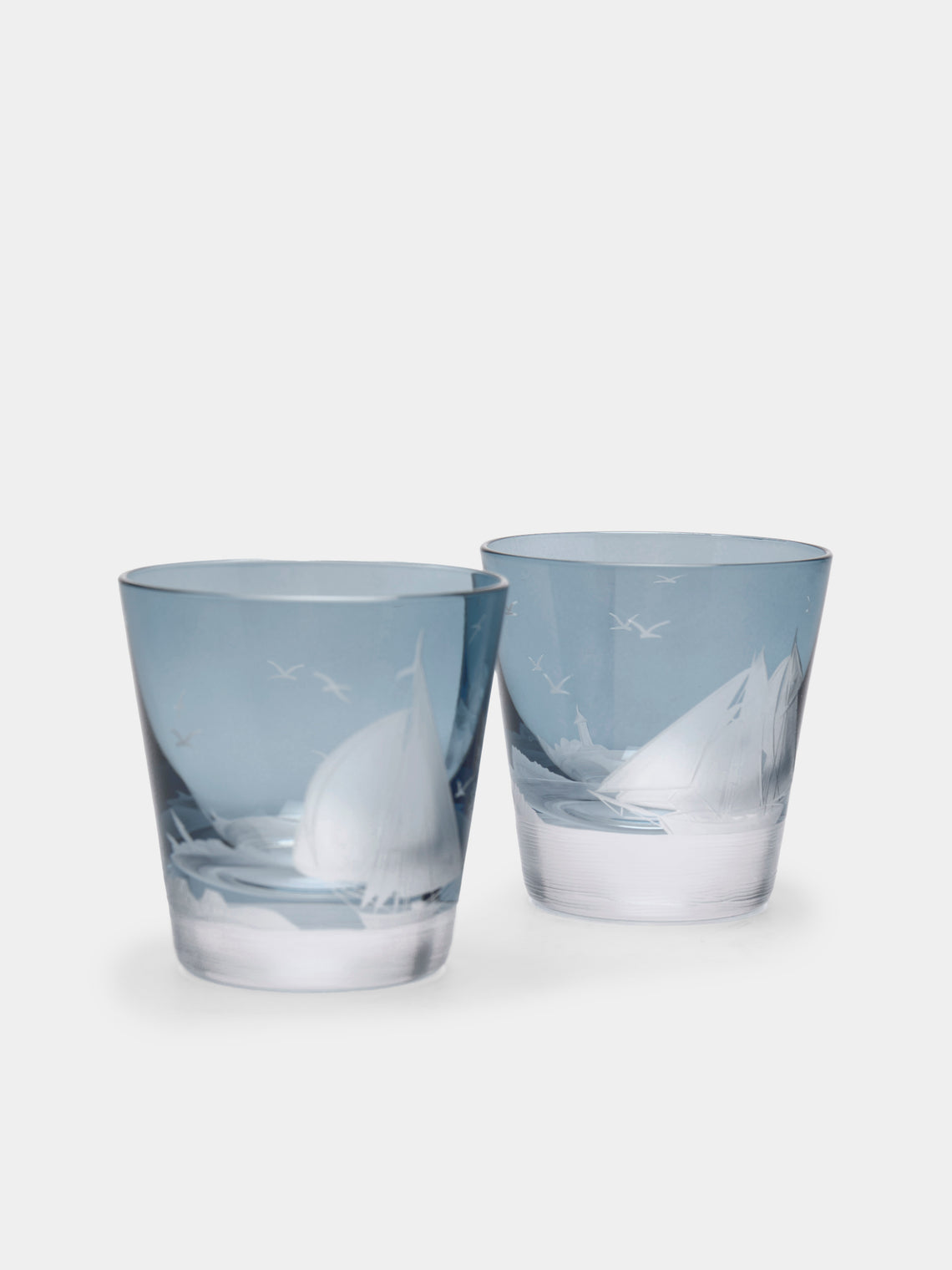 Artel - Golden Age of Yachting Hand-Engraved Crystal Shot Glasses (Set of 6) - Blue - ABASK