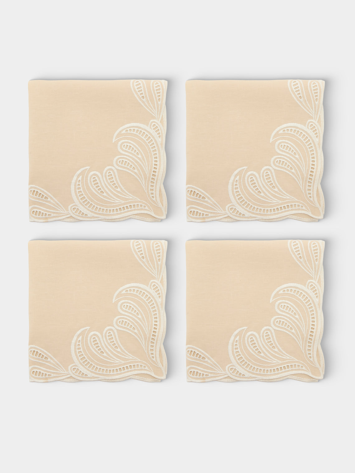 Borgo delle Tovaglie - Tecla Embroidered Linen Napkins (Set of 4) - Natural - ABASK - 