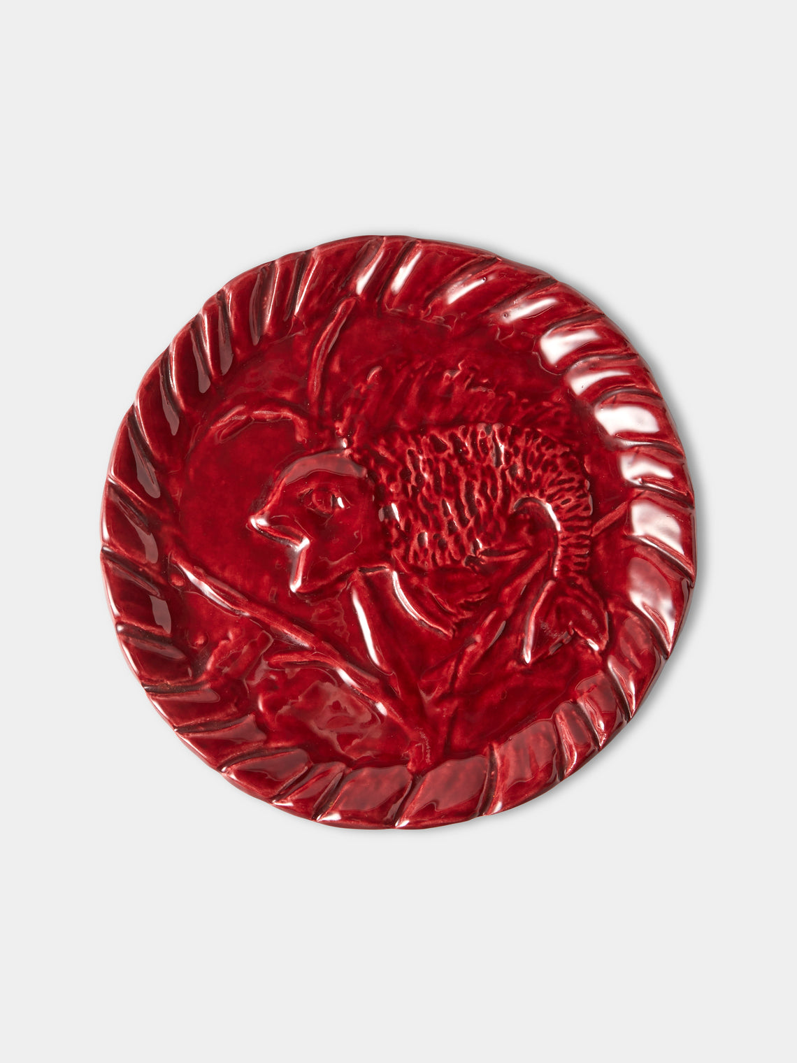 Antique and Vintage - 1950s Jerome Massier Ceramic Lobster Platter with Dinner Plates (Set of 12) - Red - ABASK