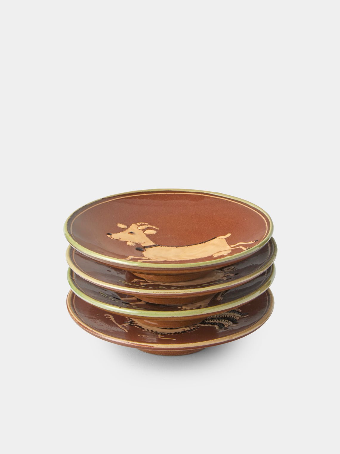 Poterie d’Évires - Animals Hand-Painted Ceramic Plates – 5.5in/14cm (Set of 4) - Light Brown - ABASK