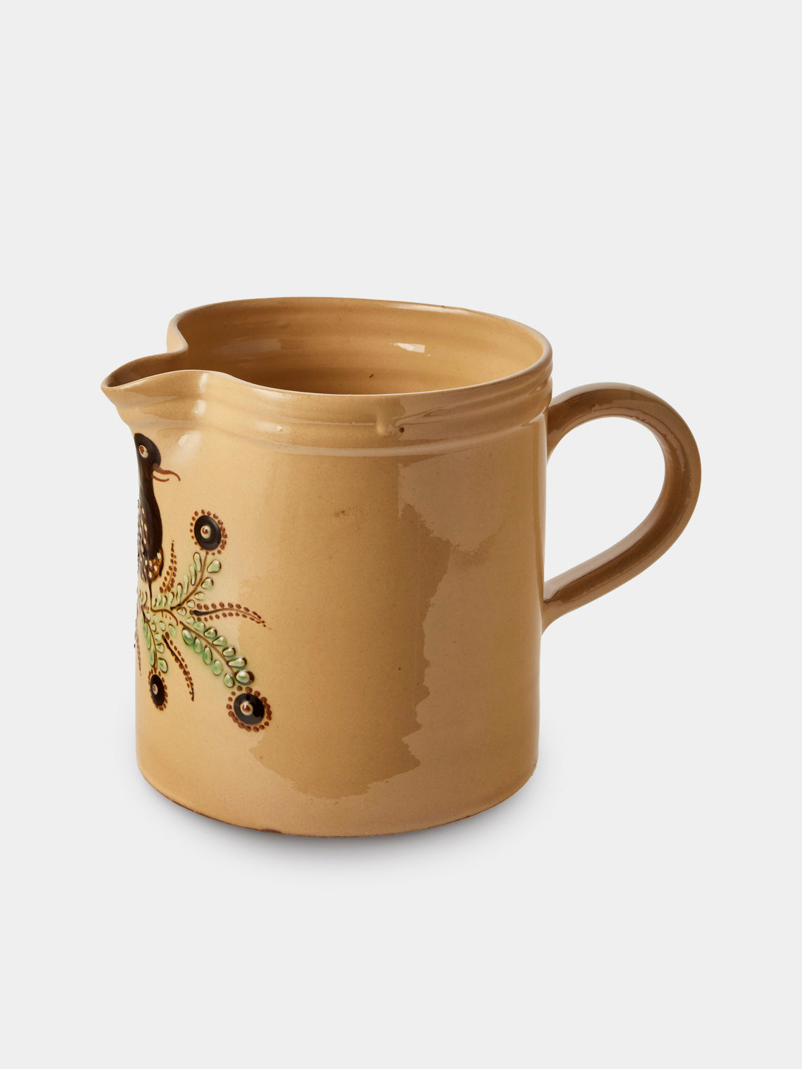 Poterie d’Évires - Birds Hand-Painted Ceramic Straight-Edge Medium Jug - Cream - ABASK