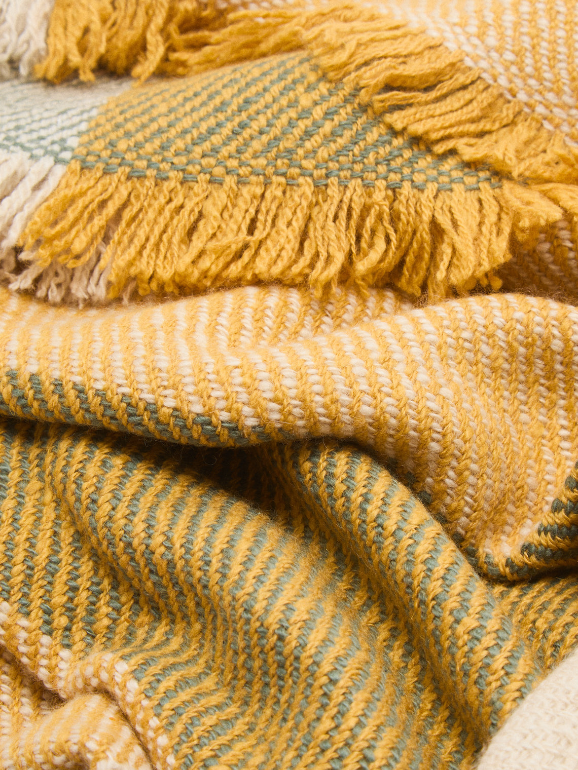 Me & K - Cashmere Tartan Bed Blanket (106in/2.7m) - Yellow - ABASK