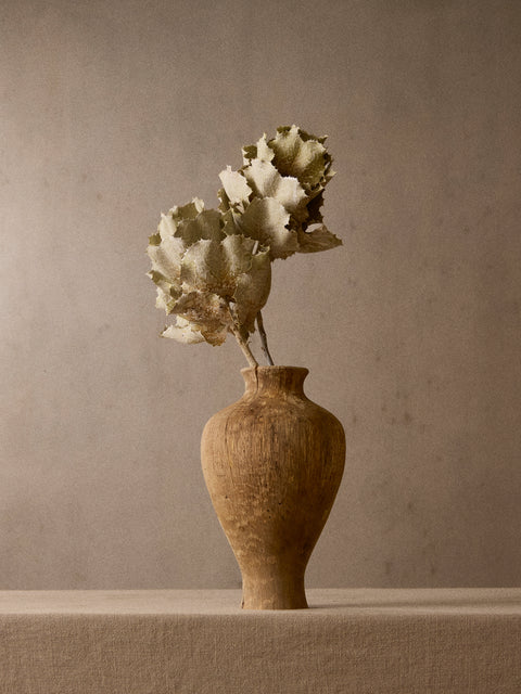 Iida Woodturning - Hand-Turned Japanese Stone Oak Earth-Finish Vase (13in/33.5cm) - Brown - ABASK